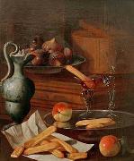 Cristoforo Munari Eisbehalter, Majolikakanne, Glaser und Loffelbiskuits oil painting reproduction